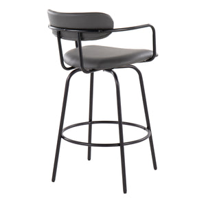 English Elm Demi 26" Contemporary Counter Stools Set of 2 — Grey Faux Leather, Black Metal Frame with Swivel (2) B202S00228