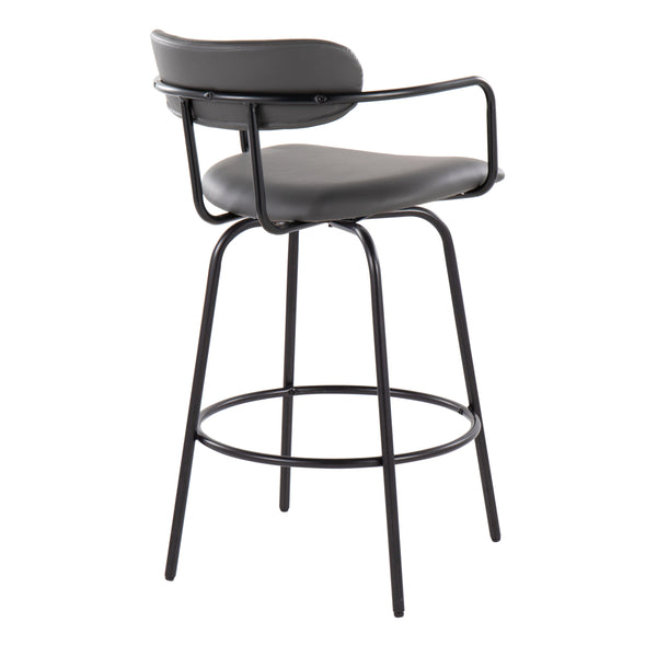English Elm Demi 26" Contemporary Counter Stools Set of 2 — Grey Faux Leather, Black Metal Frame with Swivel (2) B202S00228