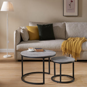 English Elm 24" Round Nesting Coffee Tables Faux Concrete Mdf Top Matte Black Metal Frame W3151P400586