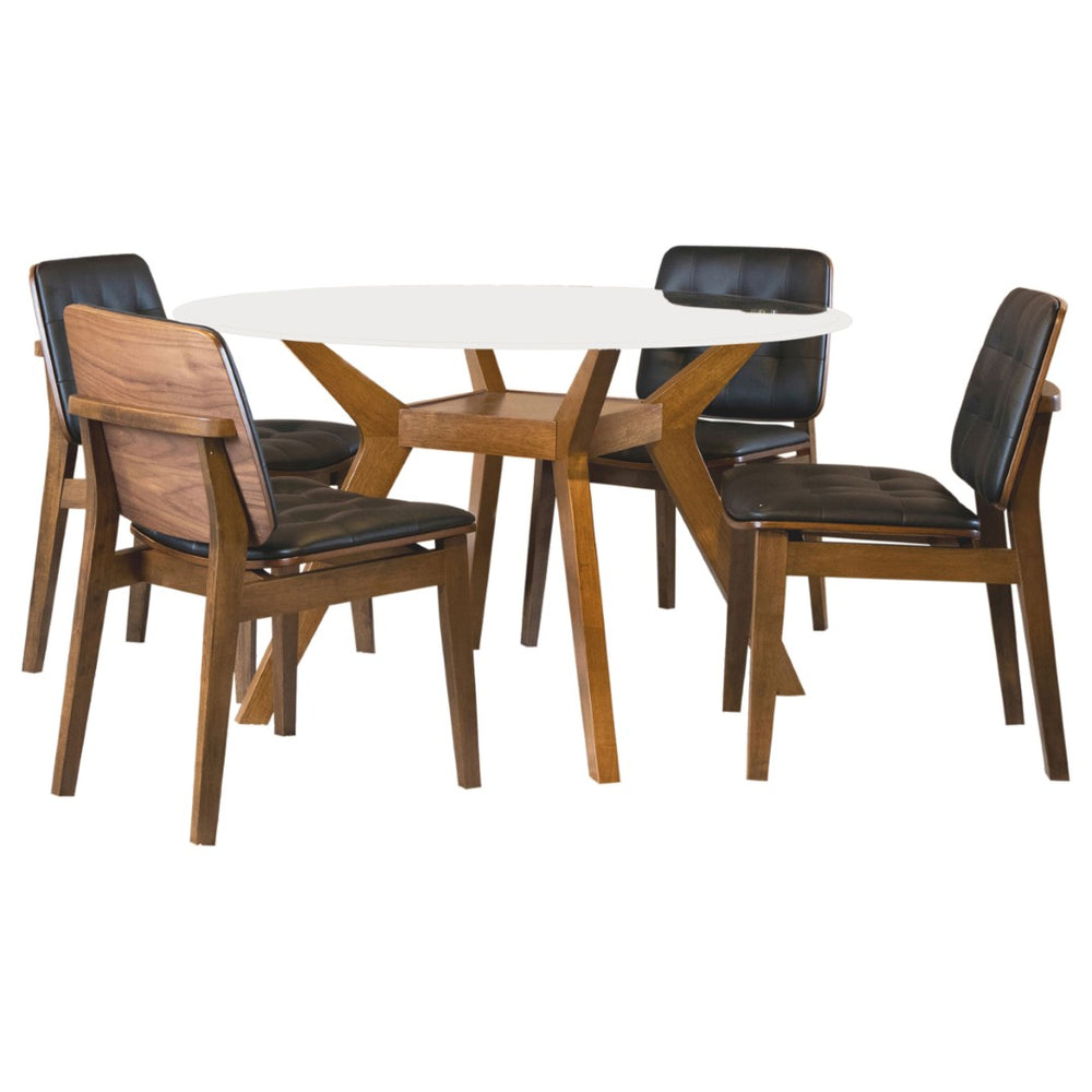 English Elm Flynn Round Tempered Glass Dining Set Seats Four with Tufted Leatherette Chairs B062S01801