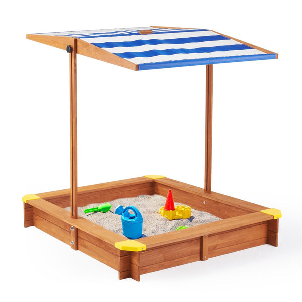 English Elm Kids Cedar Sandbox with Adjustable Canopy Corner Seating Outdoor Backyard Play D720094431