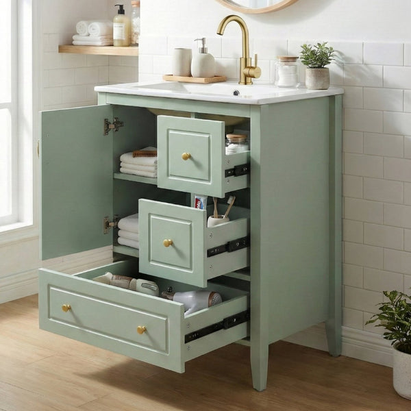 English Elm [video] 24 Inch Farmhouse Bathroom Vanity with Sink Pine Wood Mdf Soft Close Storage N759P415299G