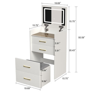 English Elm 3 3 in 1 Vanity Desk with Glass Top, Flip-Top Jewelry Organizer, Hidden Storage & Plush Bench W509P238992