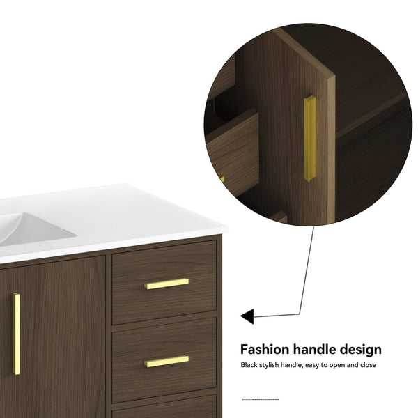 English Elm 48"dark Espresso Bathroom Vanity with 9 Drawers and Soft Close Cabinet Doors Dark Brown W3133S00024