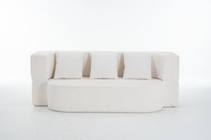 English Elm 3 Seater Convertible Sofa Bed with Chenille Upholstery and High-Density Sponge for Superior Comfort and Support Ivory T3903P379836