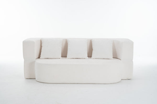 English Elm 3 Seater Convertible Sofa Bed with Chenille Upholstery and High-Density Sponge for Superior Comfort and Support Ivory T3903P379836