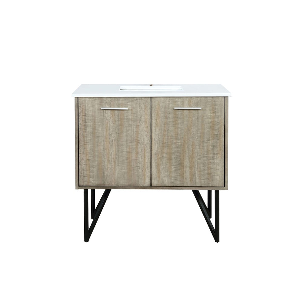 English Elm Rustic Acacia Bath Vanity With White Quartz Top, 36" W X 20" D, Stylish Storage & Soft-Close Hardware B2731P259608-GIGA