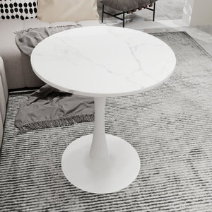 English Elm Marble-Top Round Side Table With Sleek Pedestal Base - Modern Minimalist Accent For Any Space W1935P353217