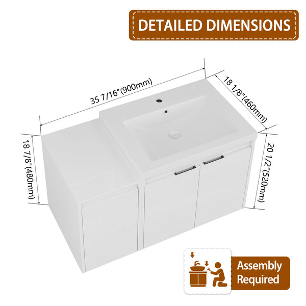 English Elm 36" Bathroom Vanity With Resin Sink – Modern Wall-Mounted Design, Soft-Close Doors & Extra Storage W999S00419