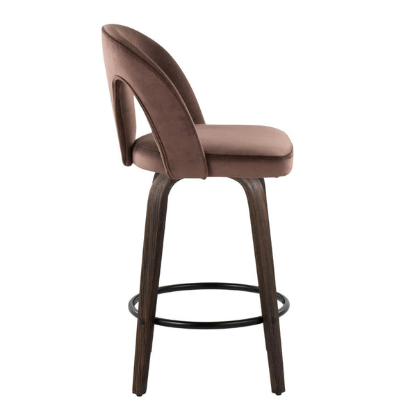 English Elm Fixed-height Swivel Counterstools Velvet Seat Bentwood Legs Kitchen Island Set B202S01793