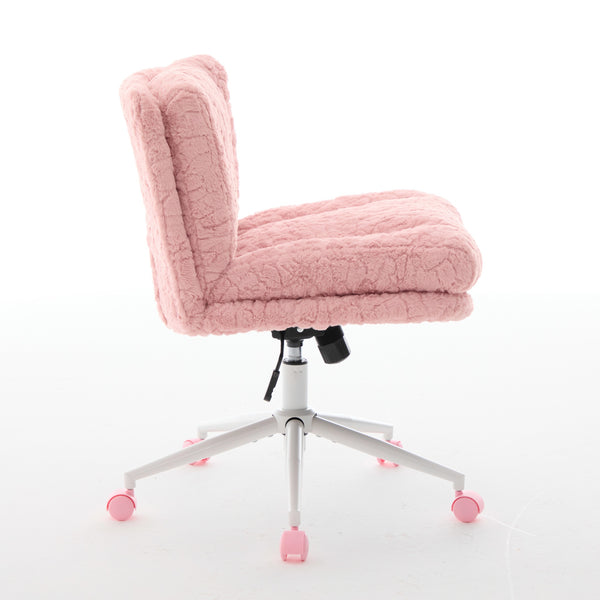 English Elm W26.4 Extra-Wide Faux Fur Office Chair with Metal Base, Ergonomic 360° Swivel, Adjustable Comfort Pink W1143P369104