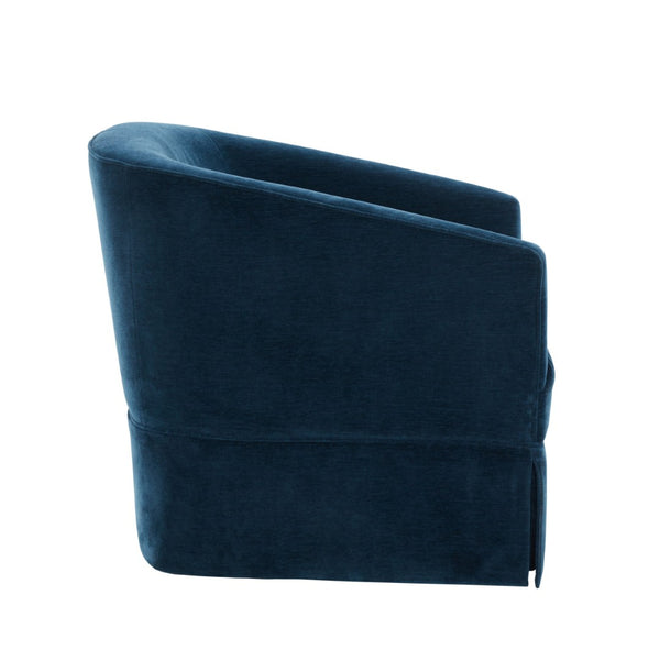 English Elm Earl Barrel Back Swivel Accent Chair Polyester Upholstered Tailored Skirted Base Blue B050P429145