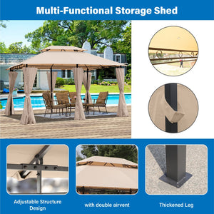 English Elm 13x10 Outdoor Gazebo Canopy Tent With Double Vented Roof, Full Sidewalls For Insect & Weather Shield khaki W419P282069