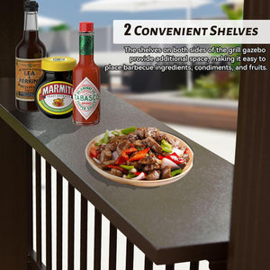 English Elm 6.5x12FT Hardtop Grill Gazebo – Sloped Galvanized Steel Roof, Sturdy Steel Frame, Dual Shelves & Hooks Brown W1859S00118
