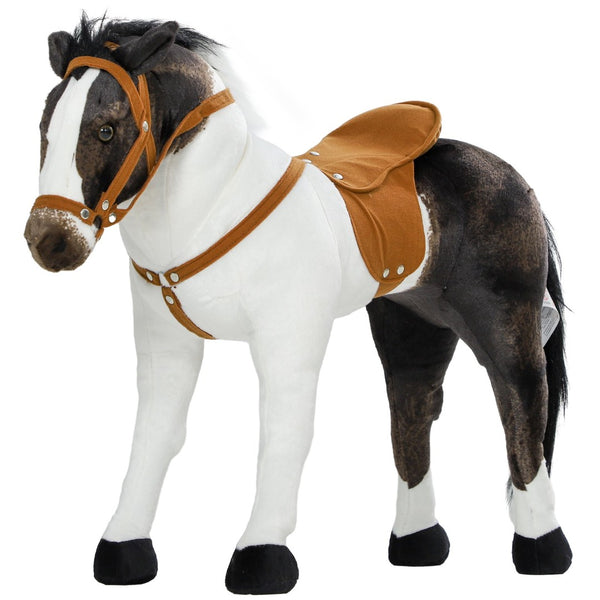 English Elm Qaba Plush Ride on Pony Toy with Saddle Stirrups and Neighing Sound for Kids W2225P249774
