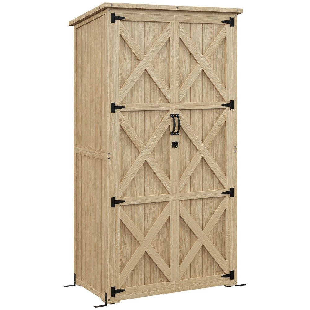 English Elm Outsunny Wooden Garden Shed - Compact Outdoor Storage With Lockable Doors, Waterproof Roof & Shelves W2225P217227-GIGA