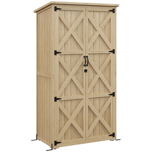 English Elm Outsunny Wooden Garden Shed - Compact Outdoor Storage With Lockable Doors, Waterproof Roof & Shelves W2225P217227-GIGA