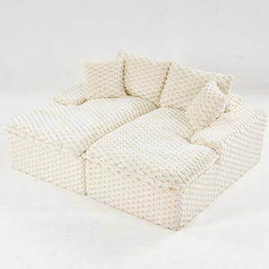 English Elm White Turtle Velvet Double Chaise Lounge - Plush Modular Sofa With Compressed Sponge & Pillows W3371S00038-GIGA