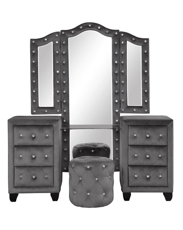 English Elm Encore Modern Upholstered Queen 4Pc Bedroom Vanity Set With Tufted Headboard & Stylish Storage Solutions B009S01729