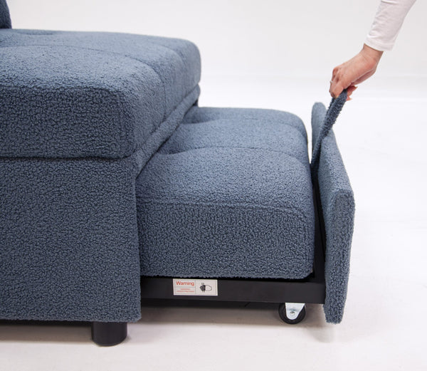 English Elm Convertible Sofa with Pull-Out Bed, Sleek Armless Sherpa Upholstery, Cozy Plush Pillow Included Blue Gray 45 L x 33 W x 17 H B089P240524