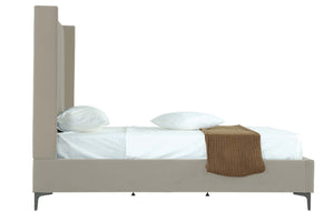 English Elm 48" Full Velvet Upholstered Bed Channel Tufted Headboard Mid-century Modern Bedroom Taupe B365S00158