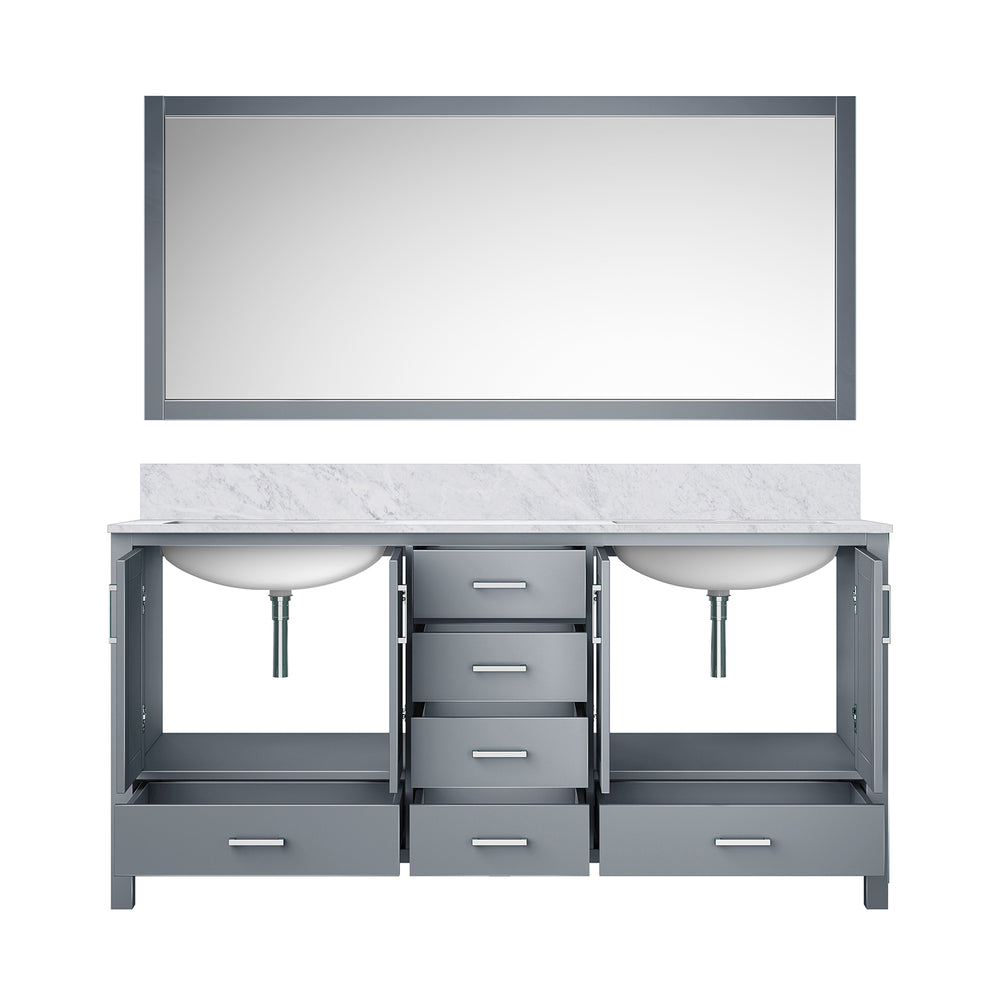 English Elm Dark Grey Double Bath Vanity With Carrara Marble Top, Spacious Storage & Elegant Mirror Included B2731S00705