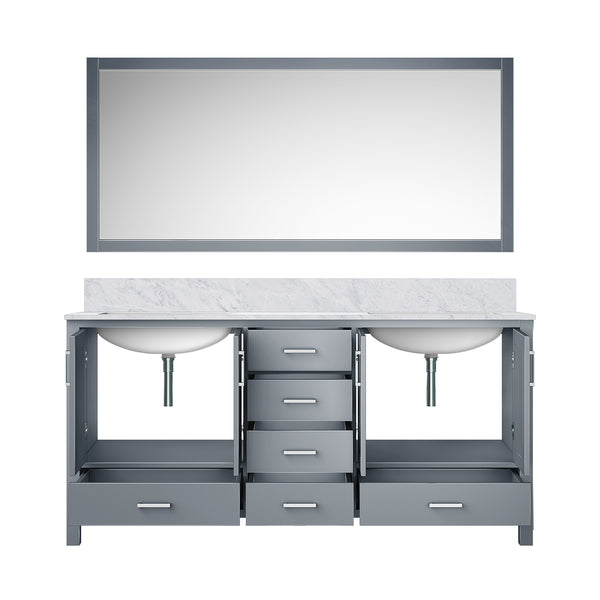 English Elm Dark Grey Double Bath Vanity With Carrara Marble Top, Spacious Storage & Elegant Mirror Included B2731S00705