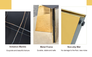 English Elm 63"x31.5x30" Marble Slab Rectangular Dining Table with Sculptural Butterfly Stainless Legs Black,Gold W1151S04617