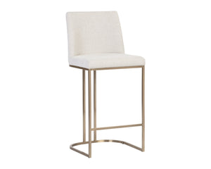 Sunpan Rayla Counter Stool - Elegant Cantilever Design with Textured Fabric and Antique Brass Frame Belfast Oatmeal