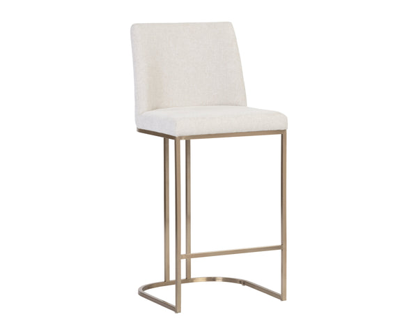 Sunpan Rayla Counter Stool - Elegant Cantilever Design with Textured Fabric and Antique Brass Frame Belfast Oatmeal