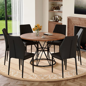 English Elm Table Set 42 Inch Round Wood Grain Top with Clear Acrylic Chairs for Modern Dining W1151S04856