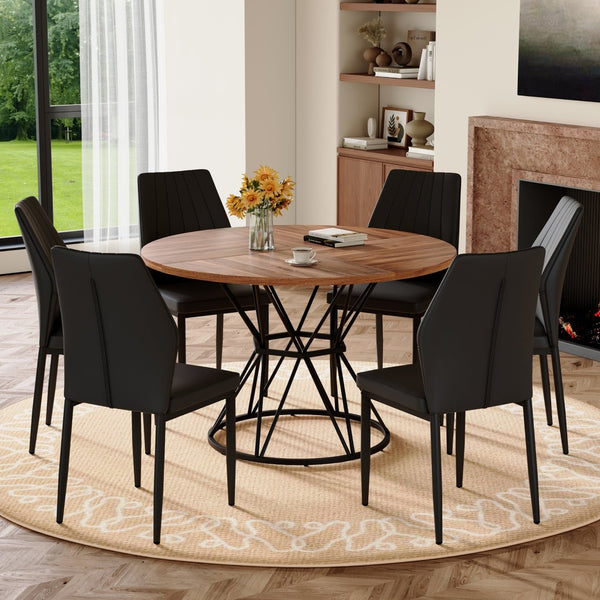 English Elm Table Set 42 Inch Round Wood Grain Top with Clear Acrylic Chairs for Modern Dining W1151S04856