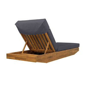 English Elm Boat-shape Acacia Wood Outdoor Chaise Lounge Slatted Teak Finish Poolside Recliner Dark Grey,Teak N770P380117T_N770P285267G