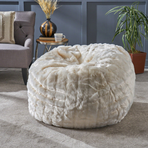 English Elm Christopher Knight Home® - Amori Plush 3ft Faux Fur Bean Bag Chair White – Ultra-Soft Foam Fill, Durable 300lb Capacity N778P185631W