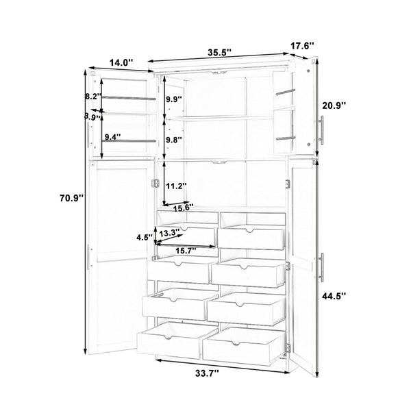 English Elm [assembly Included] Topmax Shaker Pantry Cabinet Tall Mdf Kitchen Storage with Pull-out Trays White SP000099AAK