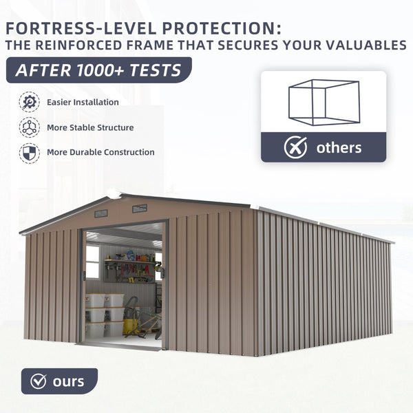 English Elm Campcraft 10x12 Ft Steel Outdoor Storage Shed with Daylight Windows and Weather Resistant Build Brown W1598S00030