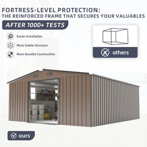 English Elm Campcraft 10x12 Ft Steel Outdoor Storage Shed with Daylight Windows and Weather Resistant Panels Brown W1598S00049