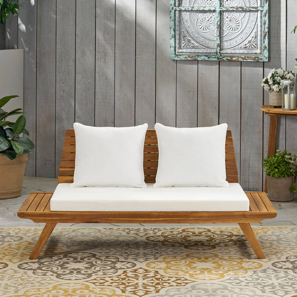 English Elm Christopher Knight Home® - SEDONA Acacia Wood Loveseat with Water-Resistant Cushions and Wide Seat Panel for Outdoor Comfort Teak 68.5 L x 32 W x 11.25 H 63745.00WHI