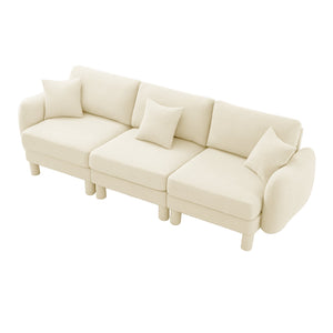 English Elm Boucle 3-Seater Sofa With Chic Shell-Shaped Armrests, Cylindrical Legs, And Plush Beige Upholstery W3041S00276