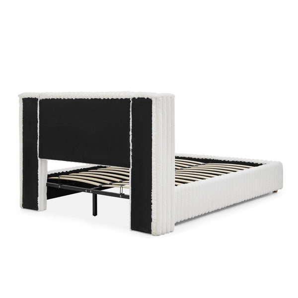 English Elm Queen Storage Bed Plush Ribbed Rabbit Fur Upholstery Gas Lift Platform Modern Luxury W1413S00181