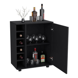 English Elm Wick Engineered Wood Bar Cart with Wine Rack, Spacious 25.8" Top, Concealed Cabinet & Casters B070P188879