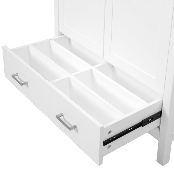 English Elm 72" White Bathroom Vanity Set with Dual Ceramic Sinks, Soft-Close Doors, Divided Drawers & Ample Storage, Solid Wood Frame, Easy Plumbing Access N729P000006K