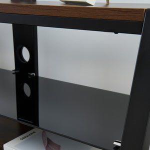 English Elm Wooden Tempered Glass TV Stand with Swivel Mount, 3-Tier Storage, Height Adjustable, Cable Management Acacia Wood W241P300329