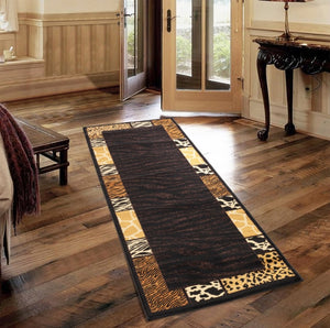 English Elm Tribes Black Multi Animal Print Area Rug 2'7" X 7'3" - Bold Style, Durable, Kid & Pet Friendly! B186P316766-GIGA