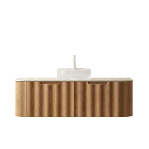 English Elm Dina Floating Bathroom Vanity with Crystal Glass Basin and Sintered Stone Top Beige,Natural Wood,Transparent W2615S00352