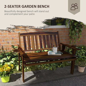 English Elm Outsunny 2-Person Outdoor Garden Bench With Cupholder Armrests, Slatted Seat For Patios & More W2225P200711-GIGA