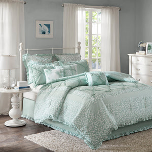 Madison Park Mindy Shabby Chic 9 Piece Cotton Percale Comforter Set MP10-3633 Seafoam