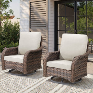 English Elm Patio Wicker Swivel Glider Rocker Set of 2 All Weather Resin Woven Porch Chairs Beige T3773P417372