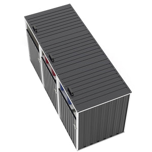 English Elm Garbage Bin Shed Galvanized Steel Enclosure Fits Three Cans with Lockable Waterproof Lid Dark Gray W1598P357716