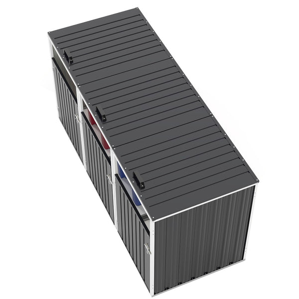 English Elm Garbage Bin Shed Galvanized Steel Enclosure Fits Three Cans with Lockable Waterproof Lid Dark Gray W1598P357716